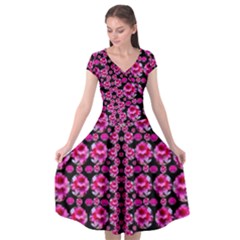 Floral To Be Happy Of In Soul And Mind Decorative Cap Sleeve Wrap Front Dress