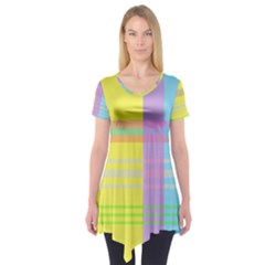 Easter Background Easter Plaid Short Sleeve Tunic 