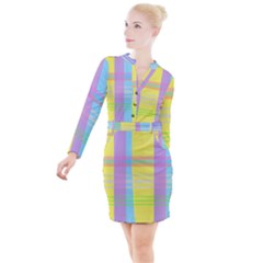 Easter Background Easter Plaid Button Long Sleeve Dress