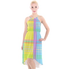 Easter Background Easter Plaid High-Low Halter Chiffon Dress 