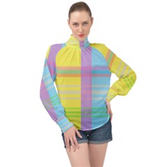 Easter Background Easter Plaid High Neck Long Sleeve Chiffon Top