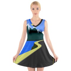 Air Pollution Retro Vintage V-neck Sleeveless Dress by Simbadda