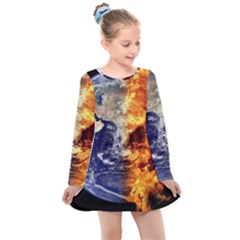 Earth World Globe Universe Space Kids  Long Sleeve Dress by Simbadda