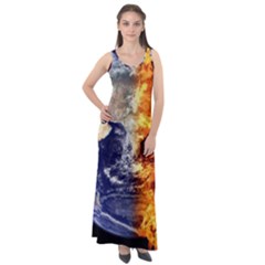 Earth World Globe Universe Space Sleeveless Velour Maxi Dress by Simbadda