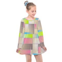 Background Abstract Grid Kids  Long Sleeve Dress by Simbadda