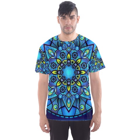 Mandala Blue Abstract Circle Men s Sports Mesh Tee by Simbadda