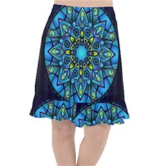 Mandala Blue Abstract Circle Fishtail Chiffon Skirt by Simbadda