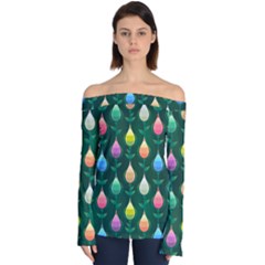 Tulips Seamless Pattern Background Off Shoulder Long Sleeve Top by Simbadda