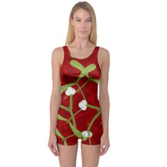 Mistletoe Christmas Texture Advent One Piece Boyleg Swimsuit by Simbadda