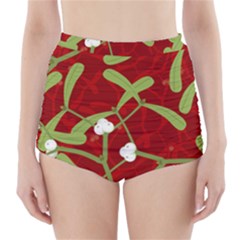 Mistletoe Christmas Texture Advent High-waisted Bikini Bottoms by Simbadda