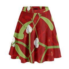 Mistletoe Christmas Texture Advent High Waist Skirt by Simbadda