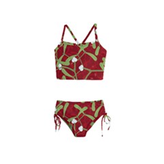 Mistletoe Christmas Texture Advent Girls  Tankini Swimsuit