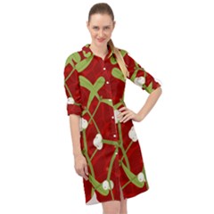 Mistletoe Christmas Texture Advent Long Sleeve Mini Shirt Dress by Simbadda