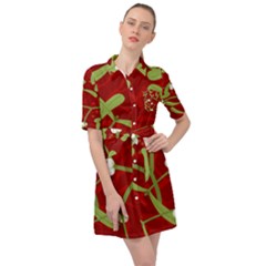 Mistletoe Christmas Texture Advent Belted Shirt Dress by Simbadda
