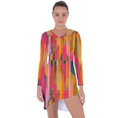 Background Abstract Colorful Asymmetric Cut-out Shift Dress by Simbadda
