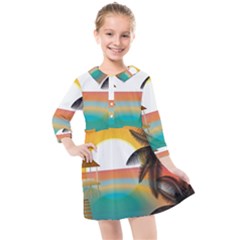 Sunset Beach Beach Palm Ocean Kids  Quarter Sleeve Shirt Dress by Simbadda