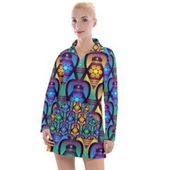 Pattern Background Bright Blue Women s Long Sleeve Casual Dress by Simbadda