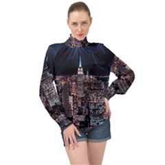 Architecture Buildings City High Neck Long Sleeve Chiffon Top by Simbadda