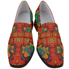 Misc Shapes On An Orange Background             Women s Chunky Heel Loafers