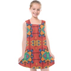 Misc Shapes On An Orange Background             Kids  Cross Back Dress by LalyLauraFLM