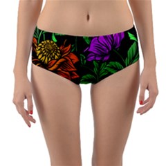 Floral Background Drawing Reversible Mid-Waist Bikini Bottoms