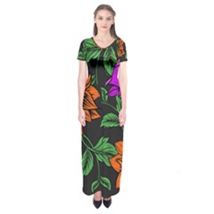 Floral Background Drawing Short Sleeve Maxi Dress