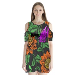 Floral Background Drawing Shoulder Cutout Velvet One Piece