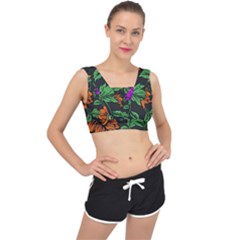 Floral Background Drawing V-Back Sports Bra