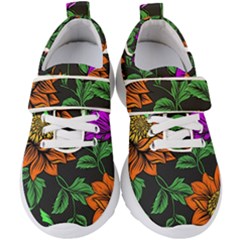 Floral Background Drawing Kids  Velcro Strap Shoes