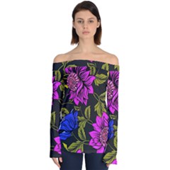 Botany Floral Flower Plant Petals Off Shoulder Long Sleeve Top by Simbadda