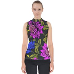 Botany Floral Flower Plant Petals Mock Neck Shell Top by Simbadda