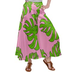 Leaves Tropical Plant Green Garden Satin Palazzo Pants by Simbadda