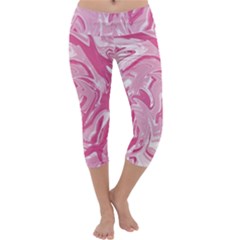 Marble Painting Texture Pattern Pink Capri Yoga Leggings by Simbadda