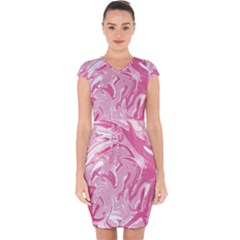 Marble Painting Texture Pattern Pink Capsleeve Drawstring Dress  by Simbadda