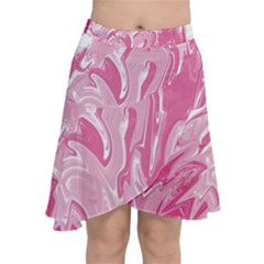 Marble Painting Texture Pattern Pink Chiffon Wrap Front Skirt