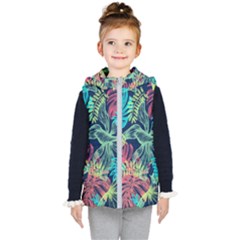 Leaves Tropical Picture Plant Kids  Hooded Puffer Vest