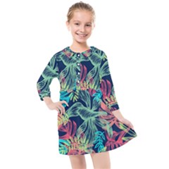 Leaves Tropical Picture Plant Kids  Quarter Sleeve Shirt Dress by Simbadda
