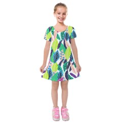 Leaves Drawing Pattern Nature Kids  Short Sleeve Velvet Dress