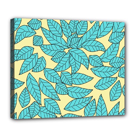 Leaves Dried Leaves Stamping Blue Yellow Deluxe Canvas 24  X 20  (stretched) by Simbadda
