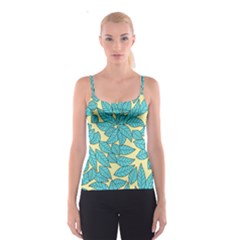 Leaves Dried Leaves Stamping Blue Yellow Spaghetti Strap Top by Simbadda