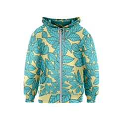 Leaves Dried Leaves Stamping Blue Yellow Kids  Zipper Hoodie by Simbadda