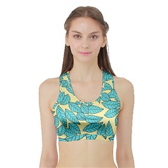 Leaves Dried Leaves Stamping Blue Yellow Sports Bra With Border by Simbadda