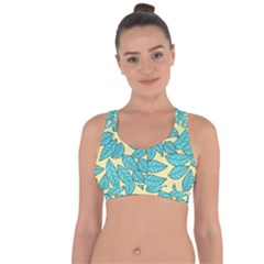 Leaves Dried Leaves Stamping Blue Yellow Cross String Back Sports Bra by Simbadda