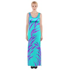 Branches Leaves Colors Summer Thigh Split Maxi Dress by Simbadda