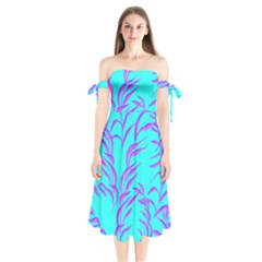 Branches Leaves Colors Summer Shoulder Tie Bardot Midi Dress by Simbadda