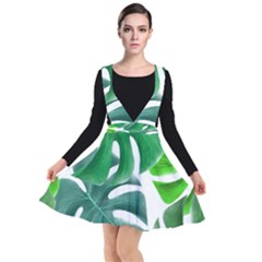 Tropical Greens Leaves Design Plunge Pinafore Dress