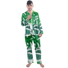 Tropical Greens Leaves Design Men s Satin Pajamas Long Pants Set
