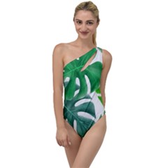 Tropical Greens Leaves Design To One Side Swimsuit by Simbadda