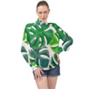 Tropical Greens Leaves Design High Neck Long Sleeve Chiffon Top View1