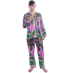 Tropical Greens Leaves Design Men s Satin Pajamas Long Pants Set